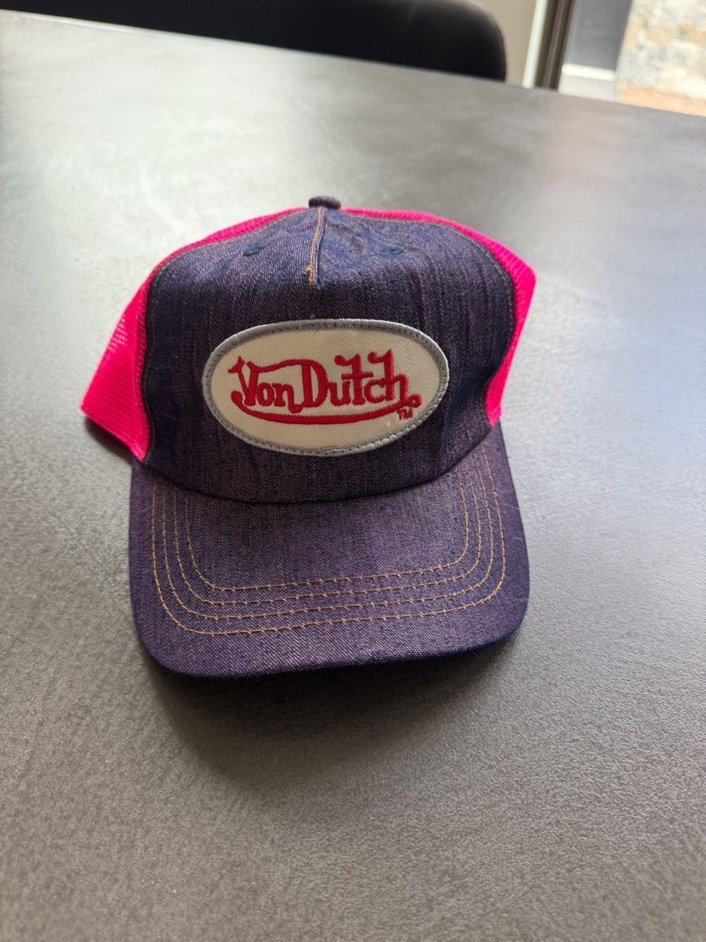 Vintage!!! Von Dutch Denim Trucker Hat with Neon Pink Mesh